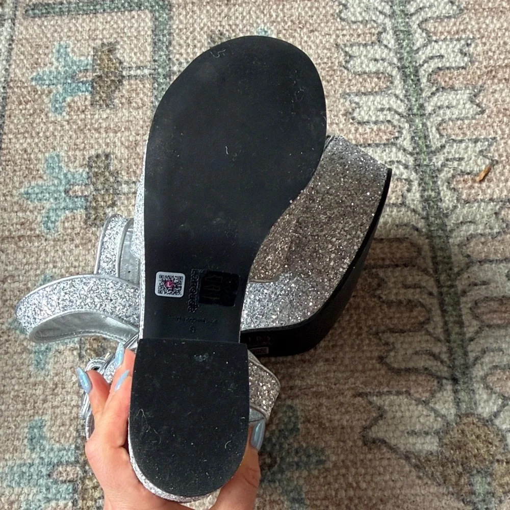 Larroudé Miso Platform Strap Sandals Glitter Silver | Size 8 - Picture 7 of 9